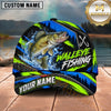 Maxcorners Fishing Neon Lime Green Blue Water Splash Honeycomb Grid Brush Strokes Fish Hooks Personalized Name Unisex Classic Cap
