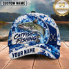 Maxcorners Fishing Blue White Camo Water Splash Honeycomb Grid Fish Hooks Personalized Name Unisex Classic Cap