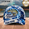 Maxcorners Fishing Blue White Camo Water Splash Honeycomb Grid Fish Hooks Personalized Name Unisex Classic Cap