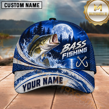 Maxcorners Fishing Full Moon Forest Night Water Splash Fish Hooks Personalized Name Unisex Classic Cap