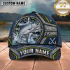 Maxcorners Fishing Compass Frame Metal Plate Honeycomb Pattern Fish Hooks Personalized Name Unisex Classic Cap