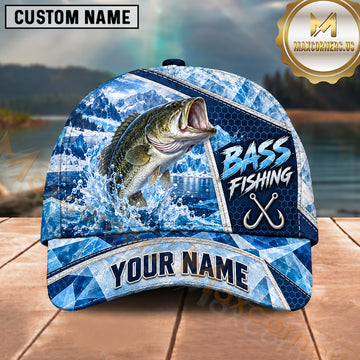 Maxcorners Fishing Ice Splash Glacier Crystal Pattern Fish Hooks Personalized Name Unisex Classic Cap