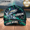 Maxcorners Fishing Teal Water Splash Honeycomb Grid Pattern Fish Hooks Personalized Name Unisex Classic Cap