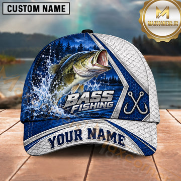 Maxcorners Fishing Fishing Net Pattern Night Forest Water Splash Fish Hooks Personalized Name Unisex Classic Cap