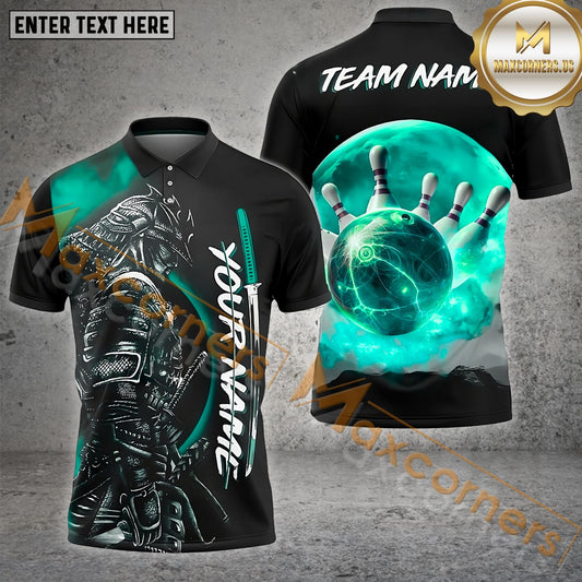 Maxcorner Bowling Ball & Pins Galaxy Moon  Samurai Multicolor Option Customized Name 3D Shirt (4 Colors)