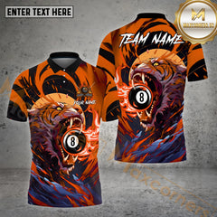 Maxcorners Billiard Tiger 8 Ball Pattern Personalized Name, Team Name 3D Polo Shirt (4 Colors)