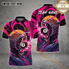 Maxcorners Billiard Tiger 8 Ball Pattern Personalized Name, Team Name 3D Polo Shirt (4 Colors)