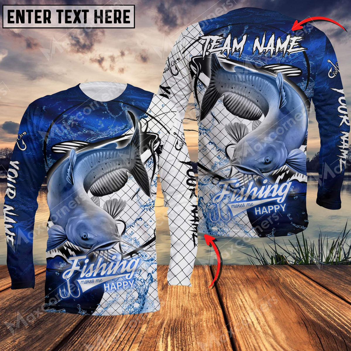 Maxcorne Catfish Fishing Blue Water Sport Jersey Style Personalized 3D Long Sleeve Shirt