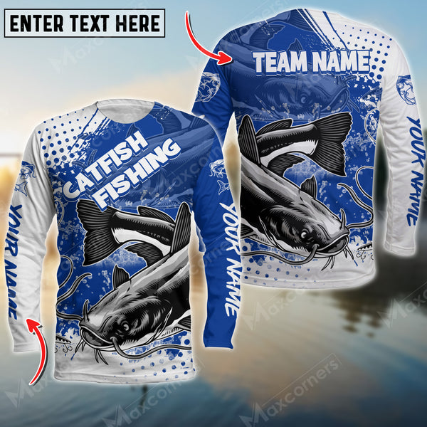 Maxcorner Catfish Fishing Blue Art Sport Jersey Style Personalized 3D Long Sleeve Shirt