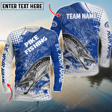 Maxcorner Pike Fishing Blue Art Sport Jersey Style Personalized 3D Long Sleeve Shirt