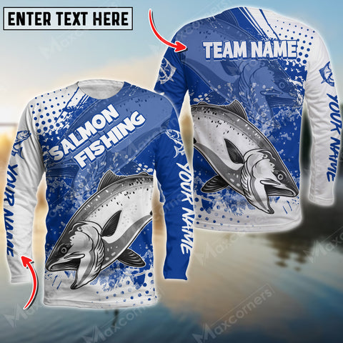 Maxcorner Salmon Fishing Blue Art Sport Jersey Style Personalized 3D Long Sleeve Shirt