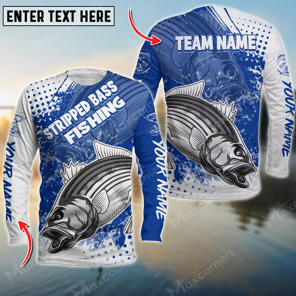 Maxcorner Stripped Bass Fishing Blue Art Sport Jersey Style Personalized 3D Long Sleeve Shirt