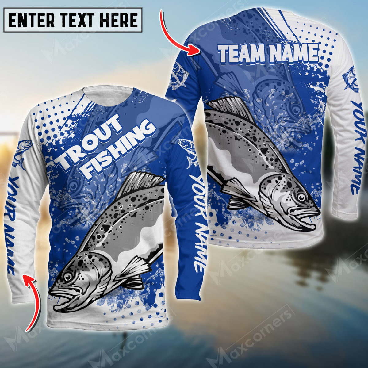 Maxcorner Trout Fishing Blue Art Sport Jersey Style Personalized 3D Long Sleeve Shirt