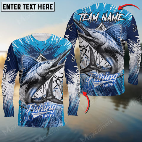 Maxcorners Marlin Fishing Blue Jersey Sport Pattern Sun Protection Personalized Name Team Name 3D Shirts