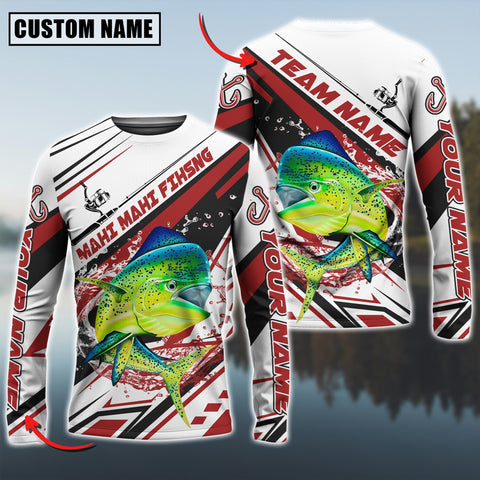 Maxcorners Mahi-Mahi Fishing Red Line Jersey Sport Pattern Sun Protection Personalized Name Team Name 3D Shirts