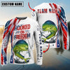 Maxcorners Fishing USA Flag Pattern Hooked On Freedom Sun Protection Personalized Name Team Name 3D Shirts (6 Fish Species)