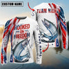 Maxcorners Fishing USA Flag Pattern Hooked On Freedom Sun Protection Personalized Name Team Name 3D Shirts (6 Fish Species)