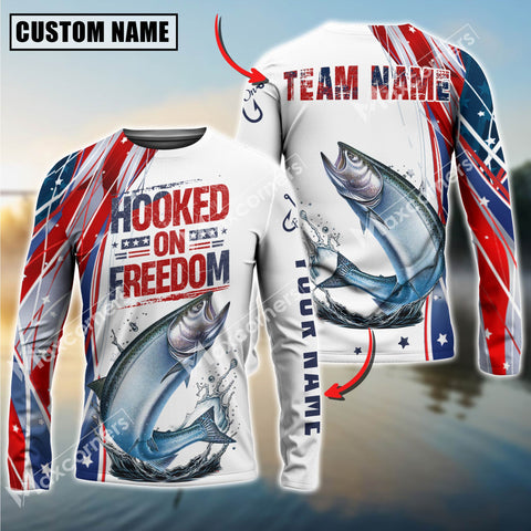 Maxcorners Chinook Fishing USA Flag Pattern Hooked On Freedom Sun Protection Personalized Name Team Name 3D Shirts