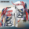 Maxcorners Fishing USA Flag Pattern Hooked On Freedom Sun Protection Personalized Name Team Name 3D Shirts (6 Fish Species)