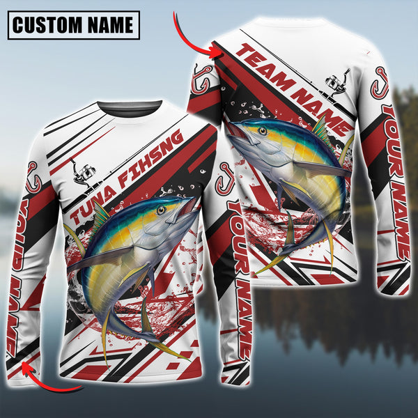 Maxcorners Tuna Fishing Red Line Jersey Sport Pattern Sun Protection Personalized Name Team Name 3D Shirts