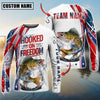 Maxcorners Fishing USA Flag Pattern Hooked On Freedom Sun Protection Personalized Name Team Name 3D Shirts (6 Fish Species)
