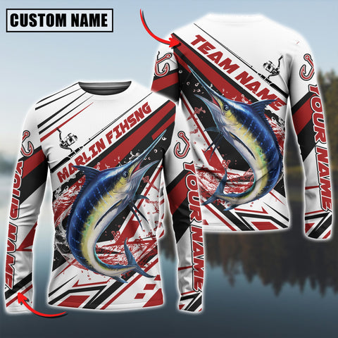 Maxcorners Marlin Fishing Red Line Jersey Sport Pattern Sun Protection Personalized Name Team Name 3D Shirts