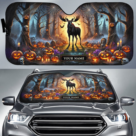 Maxcorners Hunting Moose Halloween Forest Custom Name Car Auto Sun Shade