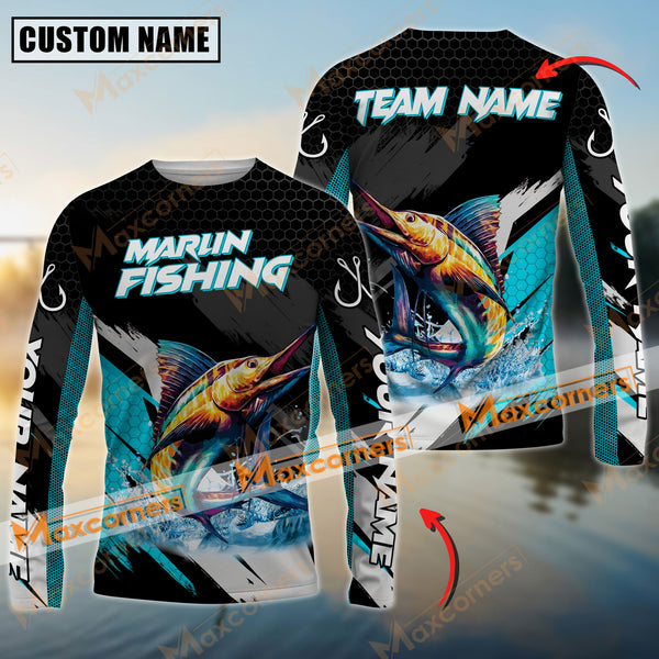 Maxcorner Marlin Fishing Water Blue Jersey Sun Protection Personalized Name And Team Name Long Sweat Shirt