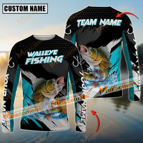 Maxcorner Walleye Fishing Water Blue Jersey Sun Protection Personalized Name And Team Name Long Sweat Shirt