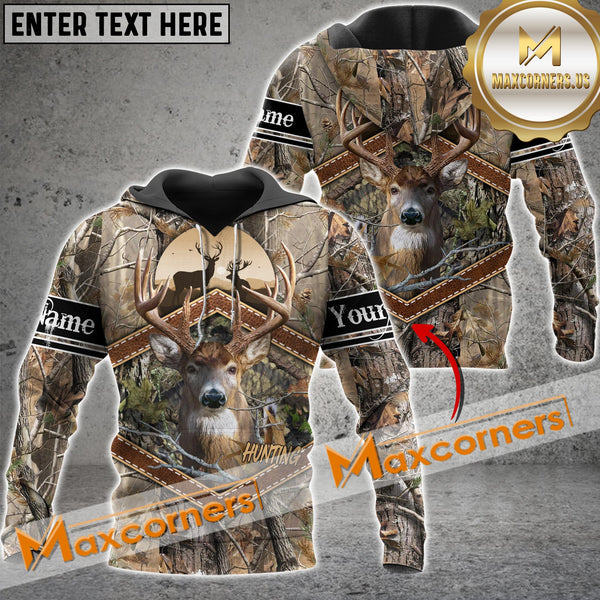 Maxcorners Brown Wilderness Deer Hunting Custom Name Shirt 3D All Over Printed Clothes