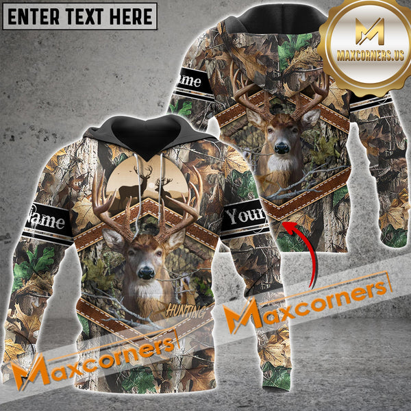 Maxcorners Grass Brown Wilderness Deer Hunting Custom Name Shirt 3D All Over Printed Clothes