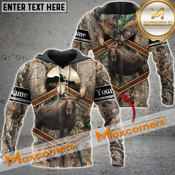 Maxcorners Brown Wilderness Moose Hunting Custom Name Shirt 3D All Over Printed Clothes