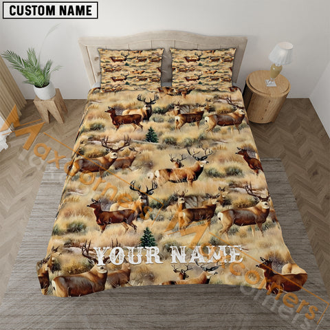 Maxcorners Deer Hunting Grass Custom Name 3D All Over Printed Bedding Set