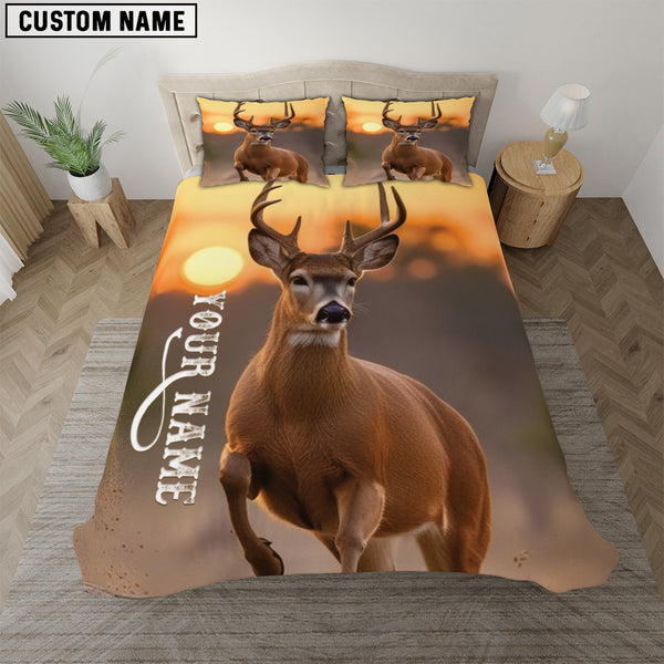 Maxcorners Deer Hunting Sunset Custom Name 3D All Over Printed Bedding Set