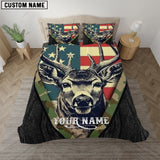 Maxcorners Deer Hunting Camo Line Pattern USA Flag Custom Name 3D All Over Printed Bedding Set