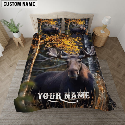 Maxcorners Moose Hunting Forest Custom Name 3D All Over Printed Bedding Set