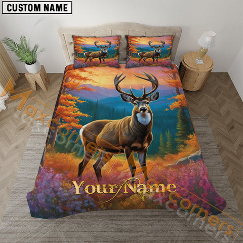 Maxcorners Custom Name Colorful Deer Hunting Bedding Set 3D All Over Printed