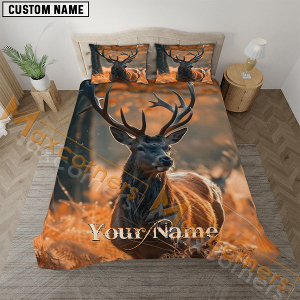 Maxcorners Custom Name Autumn Deer Hunting Bedding Set 3D All Over Printed