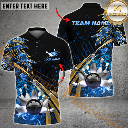 Maxcorner Bowling Ball & Pins Flame Premium Golden Line Jersey Sport Multicolor Option Customized Name 3D Shirt (6 Colors)