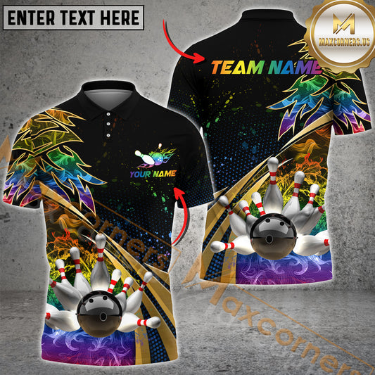 Maxcorner Bowling Ball & Pins Flame Premium Golden Line Jersey Sport Multicolor Option Customized Name 3D Shirt (6 Colors)