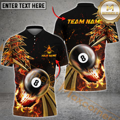 Maxcorners Billiard  Flame Premium Golden Line Jersey Sport Multicolor Options Personalized Name, Team Name 3D Polo Shirt (4 Colors)