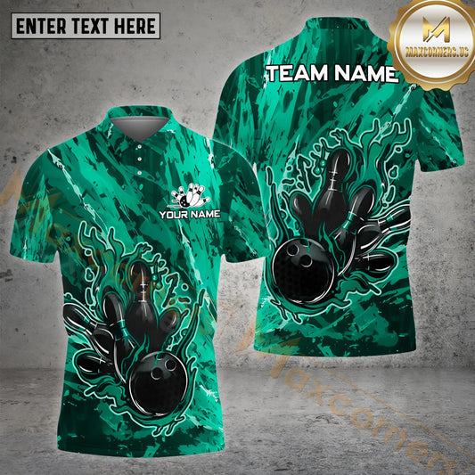 Maxcorners Bowling Colorful Ink Bowling Ball Multicolor Options Personalized Name, Team Name 3D Polo Shirt (4 Colors)