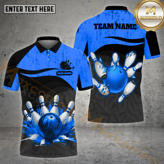 Maxcorners Bowling Colorful Wave Bowling Ball Multicolor Options Personalized Name, Team Name 3D Polo Shirt (4 Colors)