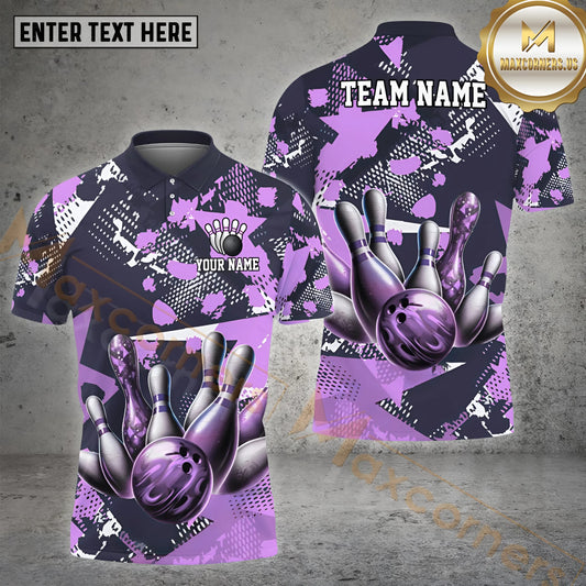 Maxcorners Bowling Colorful Graffiti Bowling Ball Multicolor Options Personalized Name, Team Name 3D Polo Shirt (4 Colors)