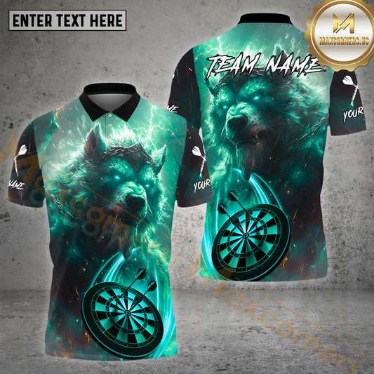 Maxcorners Darts King Wolf Magic Dartboard  Multicolor Options Personalized Name, Team Name 3D Polo Shirt (4 Colors)