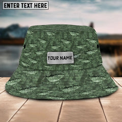Maxcorners Musky Fishing Pattern Customized Name 3D Blue Bucket Hat