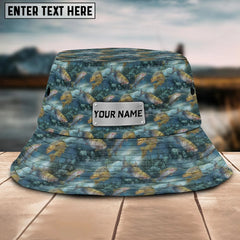Maxcorners Trout Fishing Pattern Customized Name 3D Blue Bucket Hat