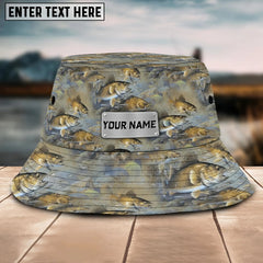Maxcorners Walleye Fishing Pattern Customized Name 3D Blue Bucket Hat