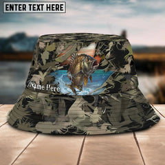 Maxcorners Panfish Fishing Camouflage Pattern Customized Name 3D Blue Bucket Hat