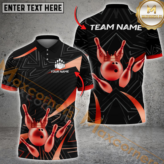 Maxcorners Bowling Golden Crown Multicolor Options Personalized Name, Team Name 3D Shirt (4 Colors)